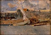 Maria Fortuny i Marsal Paesaggio con barche oil painting